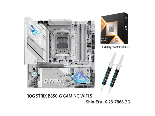 ASUS ROG Strix B850-G Gaming WiFi S Motherboard & AMD Ryzen 9 9900X3D CPU Combo, AMD AM5 B850 mATX white Motherboard, DDR5 WIFI 7,4x M.2, PCIe 5.0...