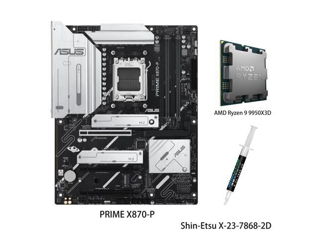 ASUS PRIME X870-P Motherboard & AMD Ryzen 9 9950X3D CPU Combo, AMD X870 (AM5 Socket) ATX ,DDR5 slots, four M.2 slots, Realtek 2.5 Gb Ethernet, USB.