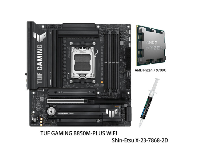 ASUS TUF GAMING B850M-PLUS WIFI Motherboard & AMD Ryzen 7 9700X CPU Combo, AMD AM5 B850 mATX, 14+2+1 80A DrMOS stages, DDR5, PCIe 5.0, 3x M.2,...