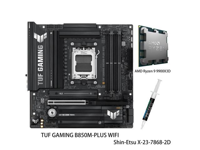 ASUS TUF GAMING B850M-PLUS WIFI Motherboard & AMD Ryzen 9 9900X3D CPU Combo, AMD AM5 B850 mATX, 14+2+1 80A DrMOS stages, DDR5, PCIe 5.0, 3x M.2,...