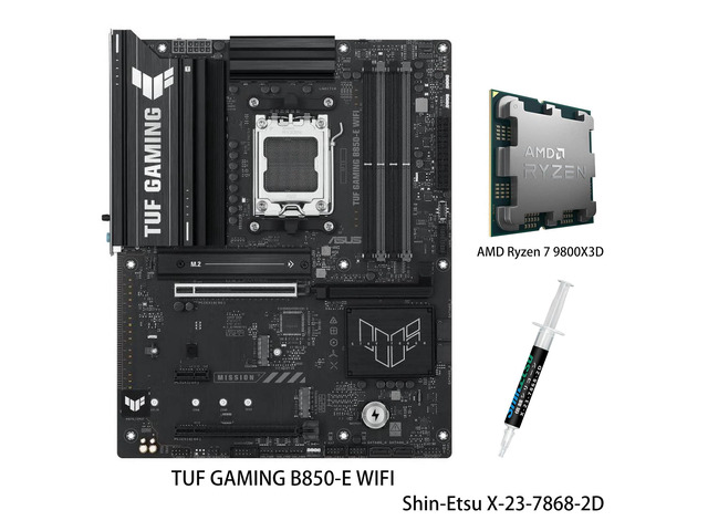 ASUS TUF GAMING B850-E WIFI, Motherboard & AMD Ryzen 7 9800X3D CPU Combo, AMD AM5 B850 ATX motherboard, DDR5,PCIe 5.0 Ready, M.2 slots x3, Wi-Fi...