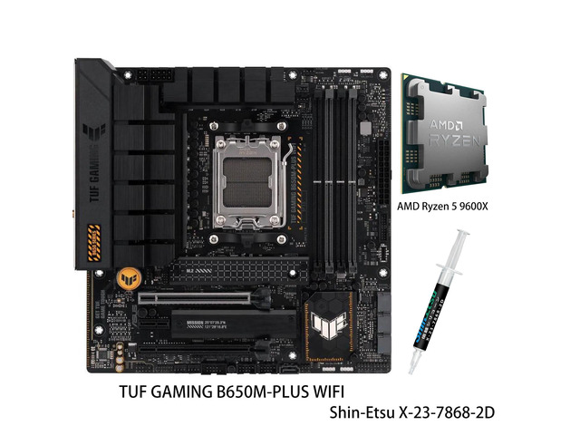 ASUS TUF GAMING B650M-PLUS WIFI Motherboard & AMD Ryzen 5 9600X CPU Combo, Socket AM5 (LGA 1718) Ryzen 7000 mATX gaming motherboard(14 power...