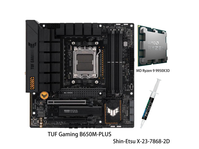 ASUS TUF Gaming B650M-PLUS Motherboard & AMD Ryzen 9 9950X3D CPU Combo, AMD AM5 (Ryzen 7000, Micro-ATX, PCIe 5.0, DDR5 Memory, 14 Power Stages, USB...