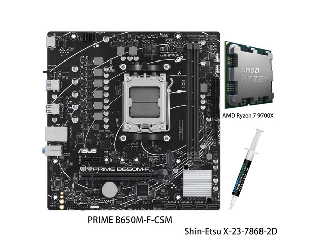 ASUS PRIME B650M-F-CSM Motherboard & AMD Ryzen 7 9700X CPU Combo, AMD B650 micro-ATX, AM5,DDR5,PCIe 4.0,M.2 slot,Realtek 1Gb wired LAN card,USB...