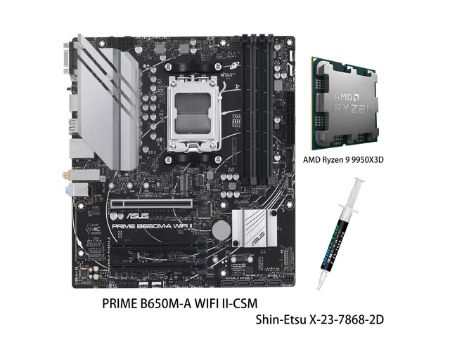 ASUS PRIME B650M-A WIFI II-CSM Motherboard & AMD Ryzen 9 9950X3D CPU Combo, AMD B650 Mini-ITX Motherboard, DDR5, PCIe 5.0 M.2, Wi-Fi 6,...
