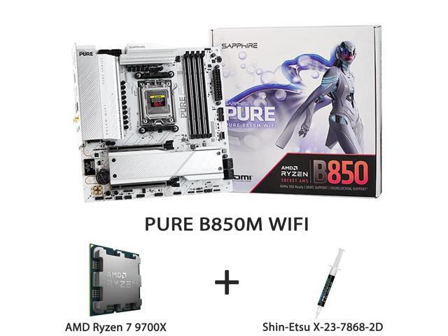 Sapphire PURE B850M WIFI AM5 mATX Motherboard + AMD Ryzen 7 9700X 8-Core 16-Thread Zen 5 Combo, 12+2+1 Power Stage, WiFi 6E, Bluetooth 5.3, 2.5G...