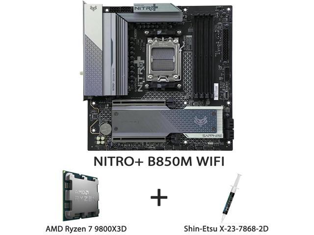 Sapphire NITRO+ B850M WIFI AM5 mATX Gaming Motherboard + AMD Ryzen 7 9800X3D 8-Core 16-Thread Zen5 3D V-Cache Desktop Processor Combo, 12+2+1...