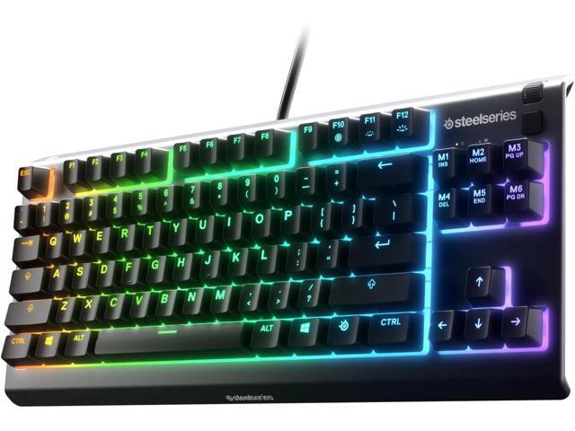 SteelSeries Apex 3 TKL Black Tenkeyless Gaming Keyboard, Whisper-Quiet Membrane Switches, 8-Zone RGB, IP32 Water Resistant, Aluminum Frame,.
