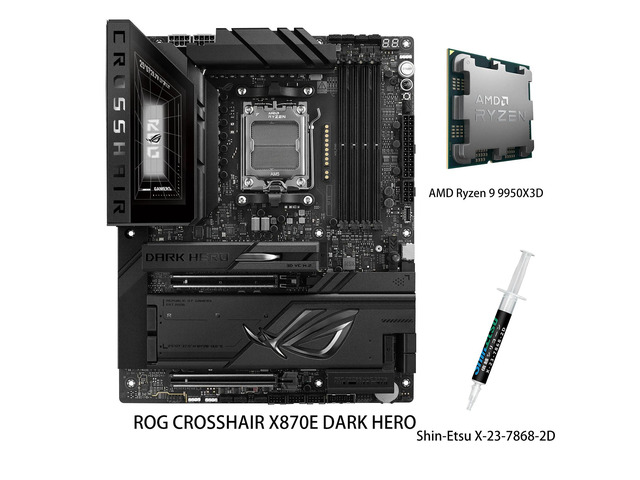 ASUS ROG Crosshair X870E Dark Hero ATX motherboard & AMD Ryzen 9 9950X3D CPU Combo, AMD AM5, DDR5 slots, 5 M.2 slots, 3D VC M.2 heatsink, USB4, AI...