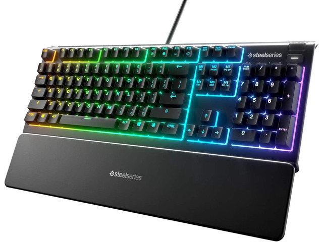 SteelSeries Apex 3 Full Size Wired Gaming Keyboard, Whisper Quiet 20M Keystroke Switches, IP32 Water & Dust Resistant, 10-Zone PrismSync RGB,...