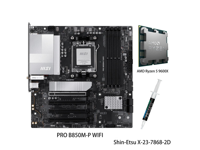 MSI PRO B850M-P WIFI Motherboard & AMD Ryzen 5 9600X CPU Combo, AM5 AMD B850 support PCIe 5.0 SATA 6Gb/s Displayport1.4 HDMI Wi-Fi 7 5G LAN,...