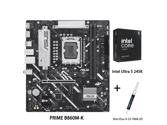 ASUS PRIME B860M-K Motherboard & Intel Ultra 5 245K CPU Combo,Intel B860(LGA1851)mATX motherboard,PCle 4.0 x16SafeSlot Core+, two M.2 slots one M.2...