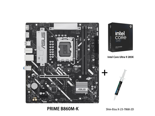 ASUS PRIME B860M-K Motherboard & Intel Ultra 9 285K CPU Combo,Intel B860(LGA1851)mATX motherboard,PCle 4.0 x16SafeSlot Core+, two M.2 slots one M.2...