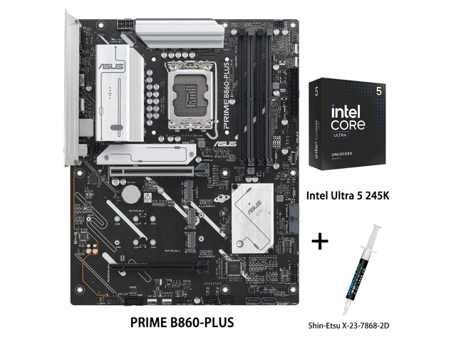 ASUS PRIME B860-PLUS Motherboard & Intel Ultra 5 245K CPU Combo,Intel B860 (LGA 1851) ATX motherboard, DDR5, PCIe 5.0 x16 SafeSlot, DisplayPort,...