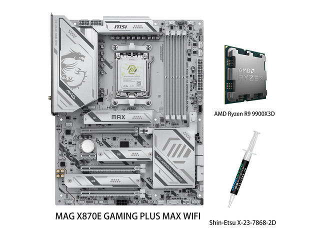 MSI MAG X870E GAMING PLUS MAX WIFI Motherboard & AMD Ryzen 9 9900X3D CPU Combo, ATX -AM5 - DDR5 Memory Boost (up to 8200+ MT/s OC), PCIe 5.0 x16,...