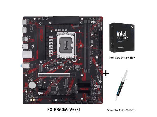 ASUS EX-B860M-V5/SI Motherboard & Intel Ultra 9 285K CPU Combo,Intel B860 (LGA 1851) mATX motherboard PCIe 4.0,DDR5,SATA 6 Gbps,front USB 5Gbps.