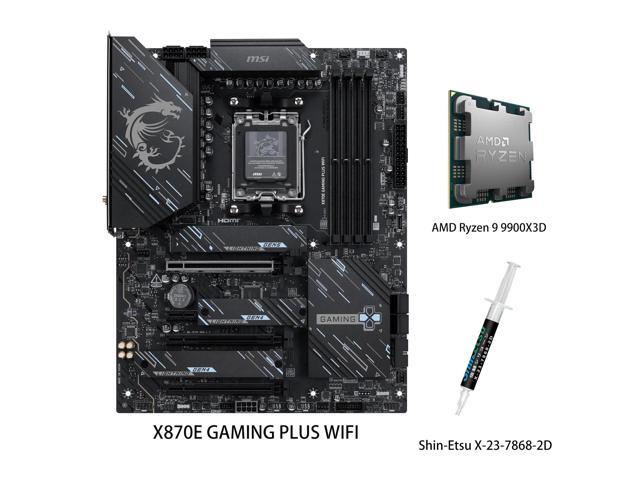 MSI X870E GAMING PLUS WIFI Motherboard & AMD Ryzen 9 9900X3D CPU Combo, AM5 AMD X870E SATA 6GB/S 5G LAN DDR5 M.2 Wi-Fi 7 ATX Motherboard