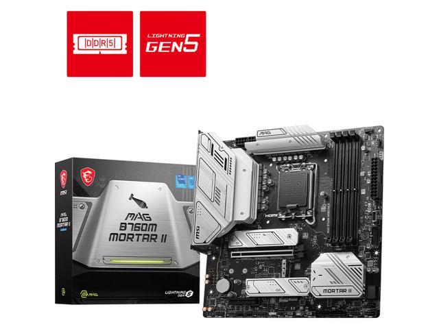 MSI MAG B760M MORTAR II LGA 1700 Intel B760 SATA 6Gb/s Micro ATX DDR5 PCI-E x16 slot 2.5Gbps LAN 3x M.2 Wi-Fi 6E Motherboard
