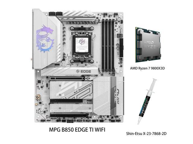 MSI MPG B850 EDGE TI WIFI White Motherboard & AMD Ryzen 7 9800X3D CPU Combo, AM5 - 80A SPS VRM, DDR5 Memory Boost (8400+MT/s OC), PCIe 5.0 x16, M.2.