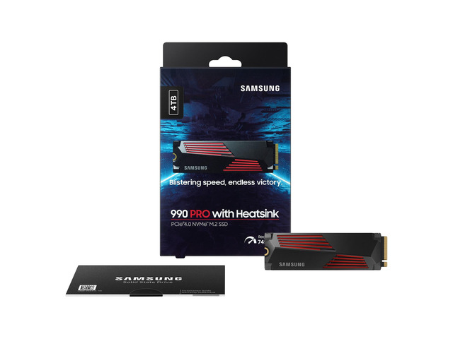 SAMSUNG 990 PRO 4TB Internal NVMe M.2 2280 SSD heatsink edition,PCIe Gen4 x4 NVMe 2.0,Up to 7450MB/s Read 6900MB/s Write,V-NAND TLC,4GB DRAM...