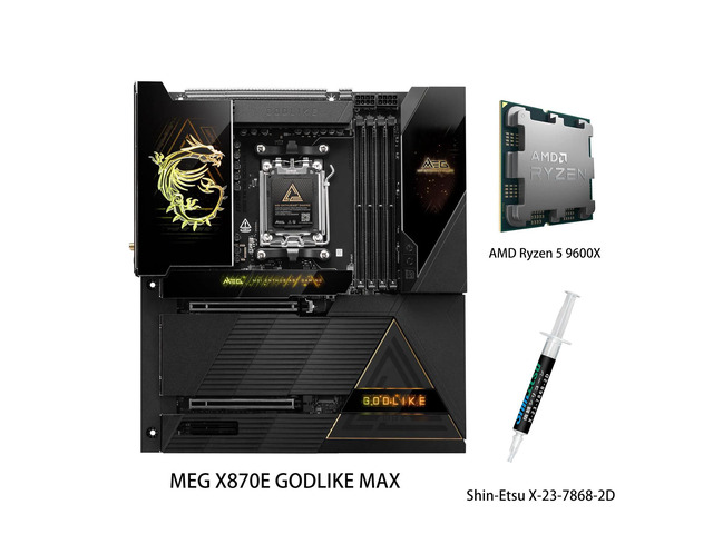 MSI MEG X870E GODLIKE MAX,Motherboard & AMD Ryzen 5 9600X CPU Combo, AM5 - Dynamic Dashboard III, EZ Slide M.2, 64MB BIOS ROM, 110A SPS, M.2 & PCIe...