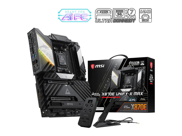 MSI MEG X870E UNIFY-X MAX Gaming Motherboard, AMD AM5 Ryzen 9000/8000/7000, DDR5 10600+ OC, PCIe 5.0, 5x M.2 Gen5, Wi-Fi 7, 5G LAN, USB4, 18+2+1...