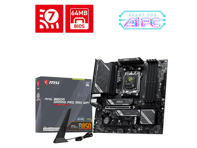 MSI MAG B850M GAMING PRO MAX WIFI Motherboard, AMD Ryzen 9000/8000/7000 Ready, DDR5 8200+ MT/s OC, 8+2+1 60A Power, PCIe 5.0, Gen5 M.2, 5G LAN,...