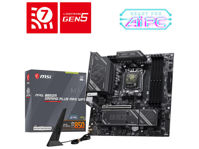 MSI MAG B850M GAMING PLUS MAX WIFI Motherboard, AMD B850, mATX, Supports Ryzen 9000/8000/7000, DDR5 8200+ OC, PCIe 5.0, Lightning Gen5 M.2, 5G LAN,...