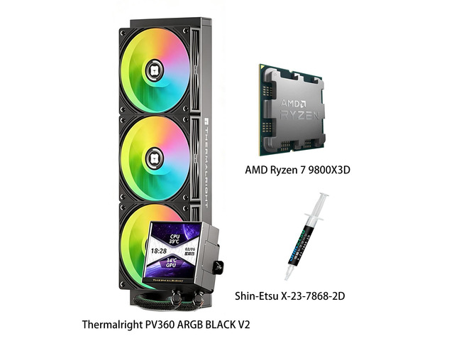 AMD Ryzen 7 9800X3D CPU & PV360 ARGB BLACK V2 AIO CPU Liquid Cooler Combo, 3.95-inch square display, 480×480 IPS narrow bezel screen, ARGB, for...