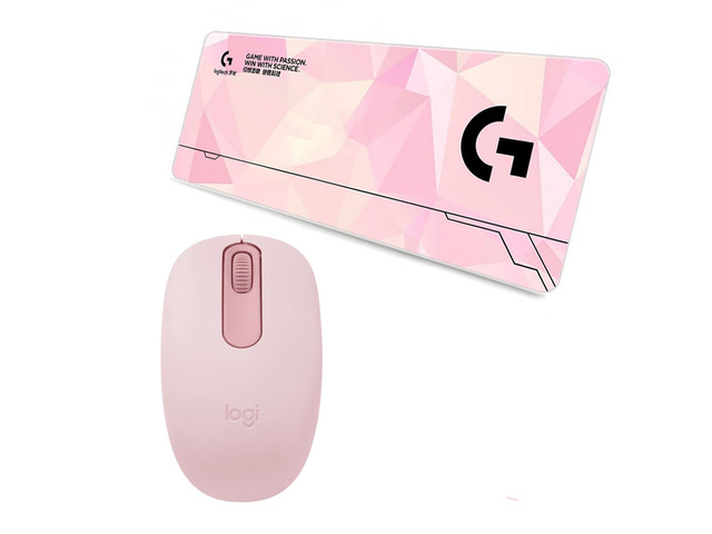 Logitech M196 Pink Wireless Bluetooth Mouse & F005-14 Large Desk Mat Combo, Symmetrical Design 1000DPI 2 Buttons Home Office Portable Mouse,...