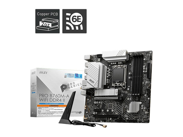MSI PRO B760M-A WIFI DDR4 II Motherboard, LGA 1700, Intel 14th/13th/12th Gen Core/Pentium Gold/Celeron, DDR4 5333+MHz(OC), 12+1 Power Phases, PCIe...