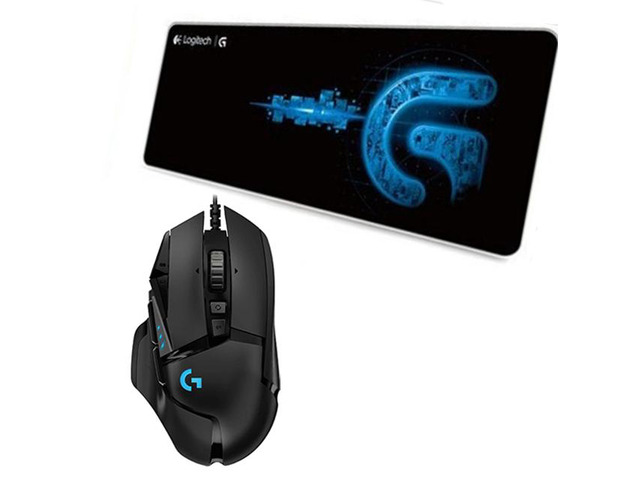 Logitech G502 HERO Wired Gaming Mouse + DESK MAT F005-3 black blue Large Fine Mouse Pad Combo, RGB Weighted Macro Programming, 25600DPI, 11...
