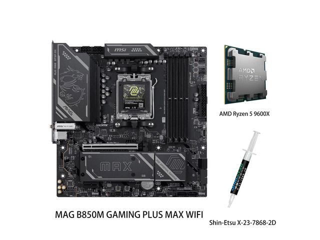 MSI MAG B850 GAMING PLUS MAX WIFI Motherboard & AMD Ryzen 5 9600X CPU Combo, AM5, DDR5 Memory Boost (up to 8200+ MT/s OC), PCIe 5.0 x16, M.2 Gen5,...