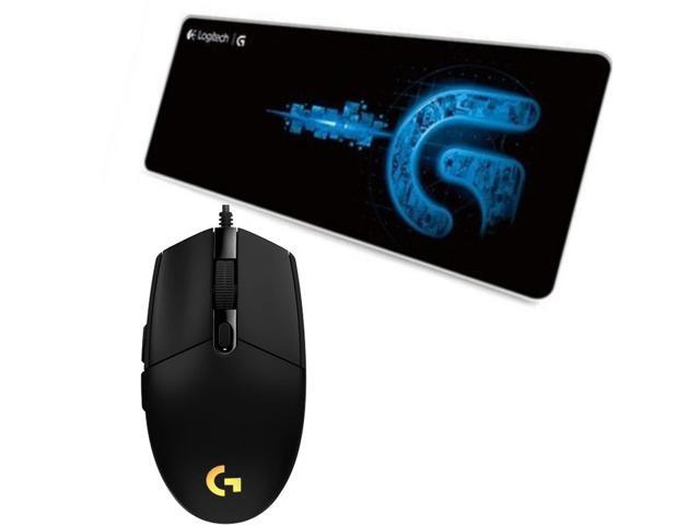 Logitech (G) G102 2nd Generation Wired Gaming Mouse + DESK MAT F005-3 black blue Fine Surface Mouse Pad Combo, RGB Streaming Light Effect,...
