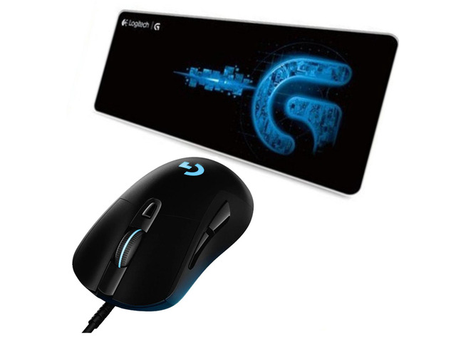 Logitech (G) G403 HERO Wired Gaming Mouse + DESK MAT F005-3 black blue Fine Surface Mouse Pad Combo, 6 Macro Programmable Buttons, 25600DPI,...