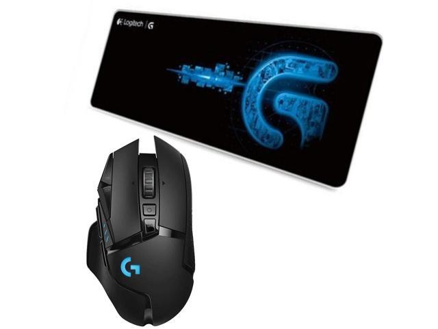 Logitech G502 LIGHTSPEED Wireless Gaming Mouse + DESK MAT F005-3 black blue Fine Surface Mouse Pad Combo, HERO 16K Sensor, PowerPlay Compatible,...