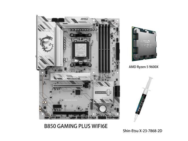 MSI B850 GAMING PLUS WIFI6E Motherboard & AMD Ryzen 5 9600X CPU Combo, AM5 - DDR5 Memory Boost 8200+ MT/s (OC), PCIe 4.0 x16, M.2 Gen5, Wi-Fi 6E,...