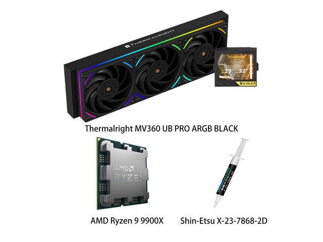 AMD Ryzen 9 9900X CPU & MJOLNIR VISION 360 UB PRO ARGB BLACK AIO CPU Liquid Cooler Combo, 3.5Inch IPS LCD Screen, 640Ã—480 Resolution, ARGB, for...