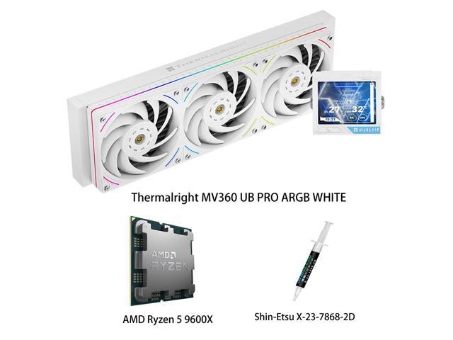 AMD Ryzen 5 9600X CPU & MJOLNIR VISION 360 UB PRO ARGB WHITE AIO CPU Liquid Cooler Combo, 3.5Inch IPS LCD Screen, 640×480 Resolution, ARGB, for...