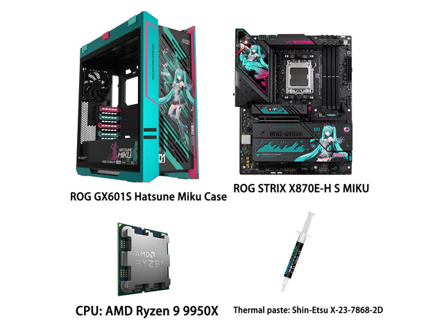 ASUS ROG STRIX X870E-H S MIKU motherboard & CPU & Case Combo, GAMING WIFI7 HATSUNE MIKU EDITION, AMD X870E ATX motherboard, Core Flex, DDR5, PCIe...