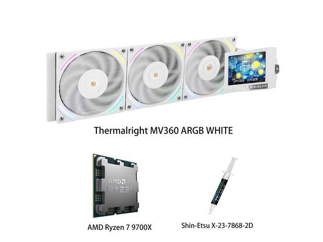 AMD Ryzen 7 9700X CPU & MJOLNIR VISION 360 ARGB WHITE AIO CPU Liquid Cooler Combo, 3.5Inch IPS LCD Screen, 320×240 Resolution, for Intel LGA...