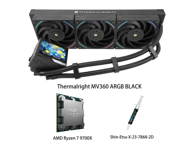 AMD Ryzen 7 9700X CPU & MJOLNIR VISION 360 ARGB BLACK AIO CPU Liquid Cooler Combo, 3.5Inch IPS LCD Screen, 320×240 Resolution, for Intel LGA...