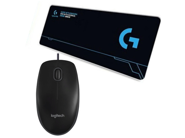 Logitech B100 Wired Mouse + F00515black Fine Surface Pad Combo, USB Connect, 1000DPI, 3 Buttons, Thickened, NonSlip Backing, Low Friction,...