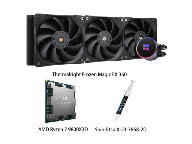 AMD Ryzen 7 9800X3D CPU & Frozen Magic EX 360 AIO CPU Liquid Cooler Combo, ARGB coldhead halo, three 1850RPM performance fans, for Intel LGA...
