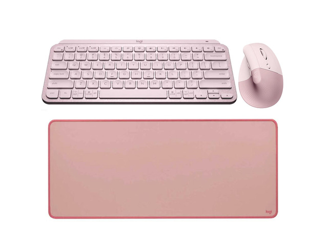 Logitech Lift Vertical + MX Keys Mini + STUDIO Series Desk Pad Pink Bundle, Wireless Ergonomic Mouse, Minimalist Backlit Compact Keyboard, Desk Pad...