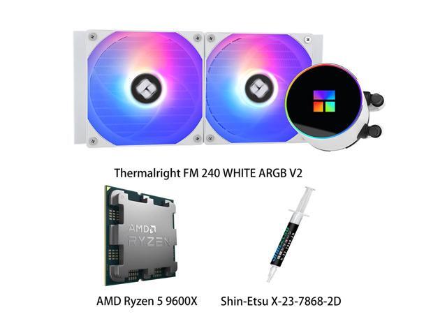 AMD Ryzen 5 9600X CPU & Frozen Magic 240 WHITE ARGB V2 AIO CPU Liquid Cooler Combo, Dual 1600RPM fans with S FDB magnetic bearing, ARGB, for Intel...