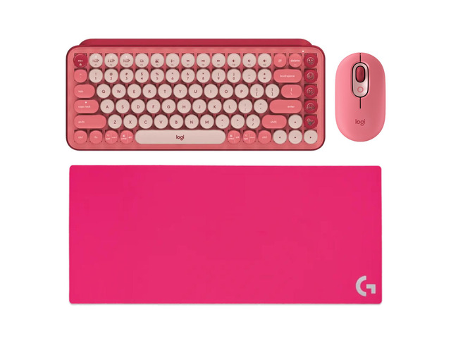 Logitech POP Mouse + POP Keys Mechanical Keyboard + G840 Rose Mouse Pad Bundle, Heartbreaker Rose & Pink, 31.50*11.81*0.12in Desk Mat, Wireless...