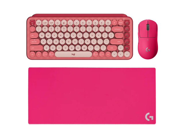 Logitech G PRO X Superlight Wireless Mouse + POP Keys Mechanical Keyboard + G840 RosePink Mouse Pad Bundle, Pink, 31.50*11.81*0.12in Desk Mat,...