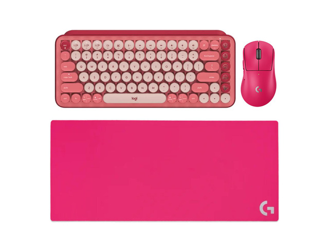 Logitech GPW III Wireless Mouse + POP Keys Mechanical Keyboard + G840 RosePink Mouse Pad Bundle, Pink, 31.50*11.81*0.12in Desk Mat, Gaming Set with...