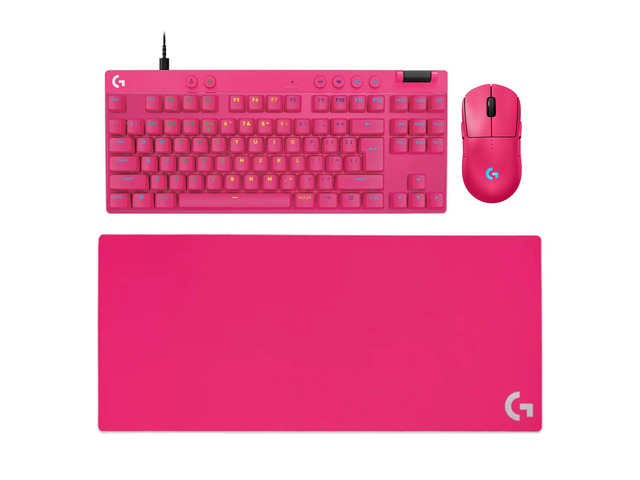 Logitech G PRO 2 LIGHTSPEED Wireless Mouse + G PRO X TKL RAPID Wired Keyboard + G840 RosePink Mouse Pad Bundle, Pink, 31.50*11.81*0.12in Desk Mat,...